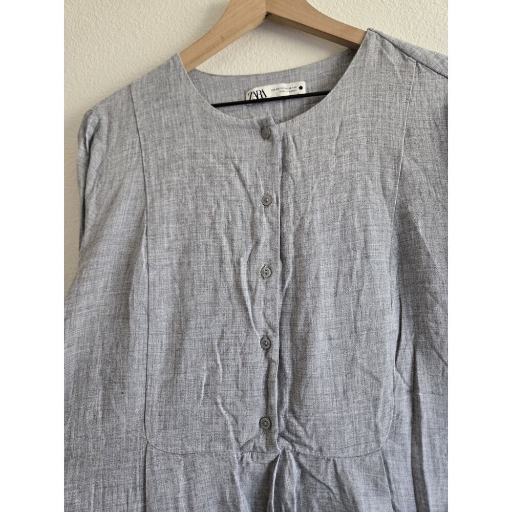 Zara Gray Chore Dress Long Sleeve Maxi Prairie Cottage Boho Lagenlook Country 2X - Picture 4 of 9